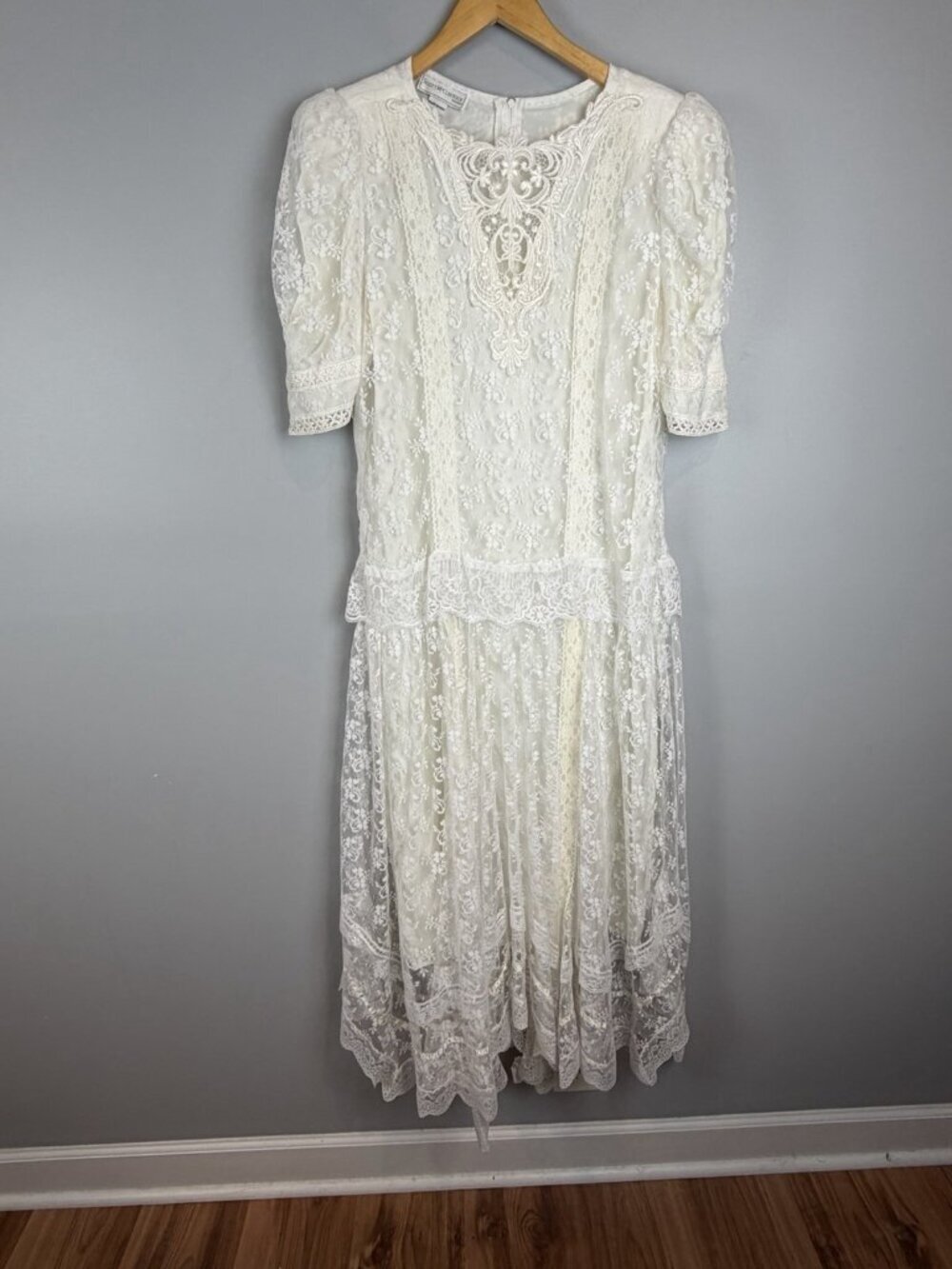 Vintage Scott‎ McClintock  Ivory Lace Dress Size 14 Wedding Cottage Core Prairie